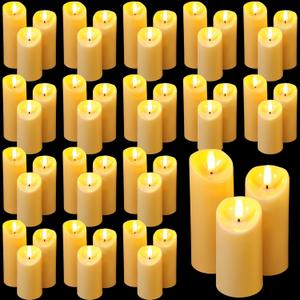 48 Pcs Large Flameless Candle Bulk Flameless Pillar Candles Decor for Valentine Romantic Night for Him 2 Aa Battery Operated (Not Included) Candles for Proposal Wedding Communion Church