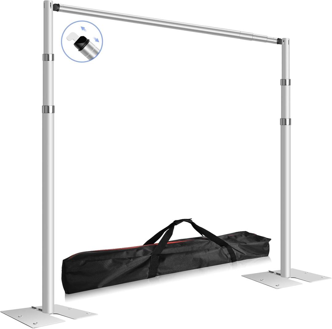 FUDESY Pipe and Drape Stand Kit, 10x10ft Heavy Duty Adjustable Metal Backdrop Frame for Photography, Wedding Parties, Decoration (Silver)