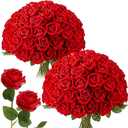 50 Pcs Artificial Silk Roses Bulk with Long Stem,Red