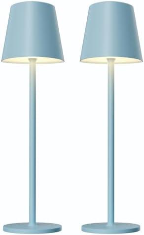 Kakanuo Blue Cordless Lamp, Rechargeable Lamps, Battery Operated, 3 Color Temperature, Stepless Dimmable, LED Portable Wireless Battery Lamp, Set of 2