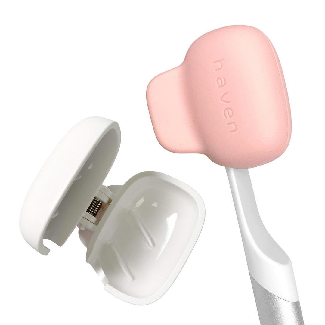 Haven Toothbrush Cover - Fits Electronic and Manual Toothbrushes - Toothbrush Case Holder for Travel - Set of Two Tooth Brush Cap Protectors (White and Coral) (2 Count (Pack of 1))