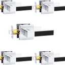 Probrico Heavy Duty Square Door Handle with Black Leather Hand Lever, Keyless Passage Interior Door Levers for Hallway or Closet, Polished Chrome, 5 Pack