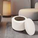 Round Ottoman Cover with Storage 2-Piece Stretch Stool Slipcover Soft Footstool Protector Covers Removable Washable Storage Stool with Cover Lid Folding Stool Covers for Home Decor (New White)