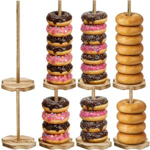 Cididu 8 Pieces Wood Donut Stand, Bagel Stand Holder Display for Dessert Table, Detachable Rustic Donut Sticks Display Tower for Wedding Birthday Parties Decorations Supplies (2 Sizes)