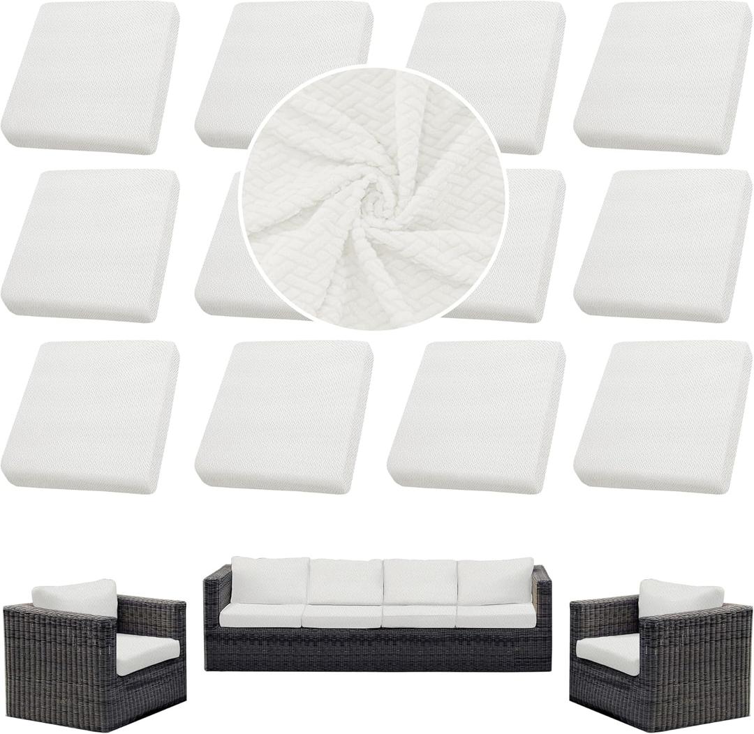 Outdoor Cushion Covers Set,12PCS Patio Furniture Couch Seat Slipcovers, Replacement for Sofa Sectional Chair(Cover，Only)