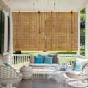 Bamboo Roller Shade, 60" W x 72" L Outdoor Blinds for Porch Privacy & Sun Protection Natural Roman Style