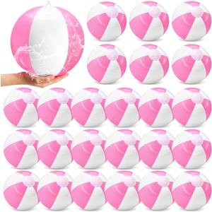 24 Pieces Pink and White Inflatable Beach Ball Round Pool PVC Balls Bulk Pool Party Favors Blow up Game Summer Toys for Swimming Hawaiian Tropical Theme Party Supplies (16 Inch)