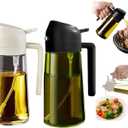 Olive Oil Sprayer for Cooking 2 in 1, 2-Pack Food-grade Glass Olive Oil Dispenser Bottle for Kitchen, 16oz/470ml Oil Container for Baking, Air Fryer, Salad, Frying, BBQ, Roasting (Black)
