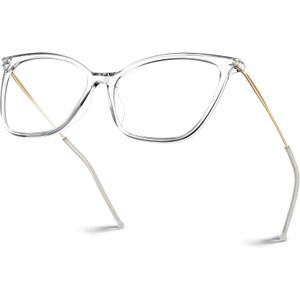 VISOONE Oversized Cat Eye Blue Light Blocking Glasses for Women Large Cute Lightweight Eyeglasses Metal Frame Calina (Clear)