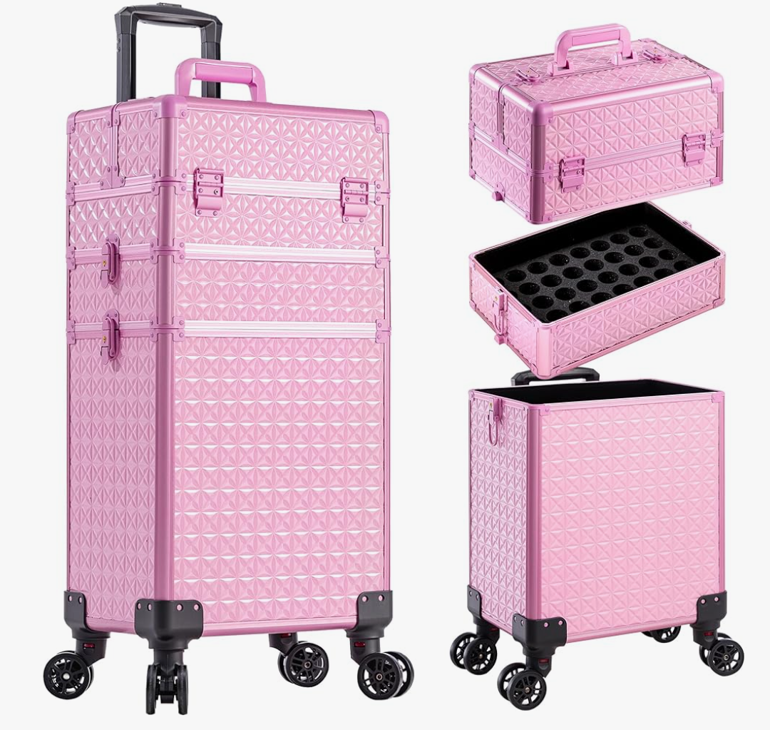 3 in 1 Rolling Makeup Train Case Professional Large Cosmetic Trolley Cosmetology Case on Wheels Traveling Cart Trunk for Hairstylist Artist Nail Beauty Salon Barber, Pink
Amazon's Choice