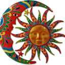 Limygus Sun and Moon Wall Decorations for Outdoor, Colorufl Metal Sun Wall Art Decor with Moon & Stars Perfect for Patio, Garden, Yard, Living Room, Bedroom