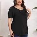 Plus Size Tunic Tops for Women Summer Short Sleeve Crewneck Trendy Pleated Loose Fit T-Shirts Blouses for Leggings Black 3X (XXL)