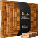 Kikcoin Extra Large Bamboo Cutting Boards, (Set of 3) Chopping Boards with Juice Groove Bamboo Wood Cutting Board Set Butcher Block for Kitchen, End Grain Serving Tray