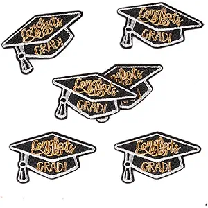 Yalulu 24Pcs Graduate Iron On Patch, School College Graduation Iron-On Patches Appliques, Graduation Cap Embroidered Patches for Clothing, Hat