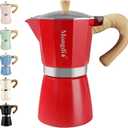 Mongdio Stovetop Espresso Maker Moka Pot, Cuban Coffee Maker Stove top coffee maker Moka Italian Espresso Greca Coffee Maker Brewer Percolator, 9 Espresso Cups, 15 oz - Red