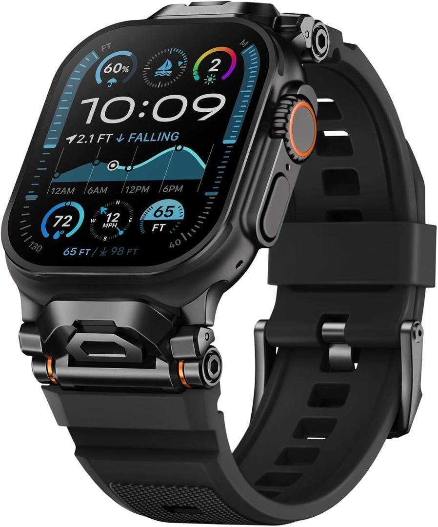 Rugged Bands Compatible for Apple Watch Ultra 3/Ultra 2/Ultra Band 49mm 46mm 45mm 44mm 42mm, Silicone Sport Strap with Durable Stainless Steel Connector for iWatch Series 11 10 9 8 7 6 5 4 3 SE Ultra (All Black - Black Adapter)