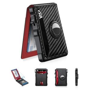 Airtag Wallet for Men, Mens Smart Wallet for Air Tag RFID Blocking, Minimalist Bifold Pop Up Aluminum Credit Card Case Holder 12+ Cards with ID Window, Gift for Men, No Airtag Included, Carbon Red