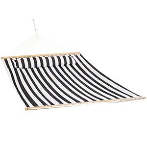 Quilted Outdoor Hammock with Spreader Bars - Heavy-Duty 450-Pound Capacity Double Hammock for Outside - Black and White