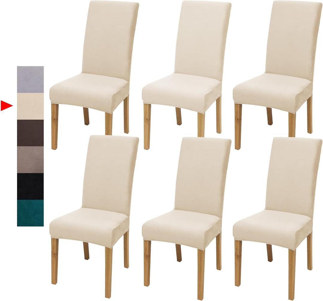 Velvet Dining Chair Covers,Dining Room Chair Covers Set of 6,Stretch Kitchen Chair Cover,Soft Washable Dining Chair Cover,Parsons Chair Slipcovers Protective,for Home,Restaurant,Banquet(Cream)