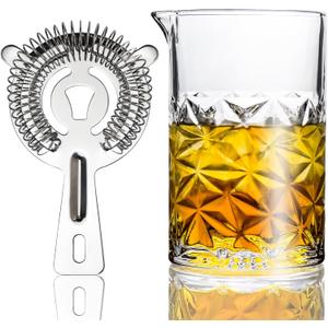 Cocktail Mixing Glass with Strainer Set, 24 oz Crystal Stirring Glass with 304 Stainless Steel Strainer, Elegant and Professional Barware Tools, Bartender Gifts for Men, Housewarming Gift