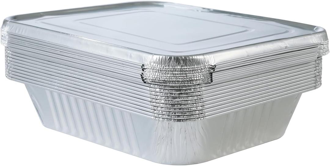 Aluminum Pans With Lids 9x13 [10 Sets] Aluminum Foil Pans Trays With Lids - Half Size Tin Foil Disposable Pans For Baking, Cake Serving Dishes, Roasting, Heating, Serving & Lining Steam-Table Trays