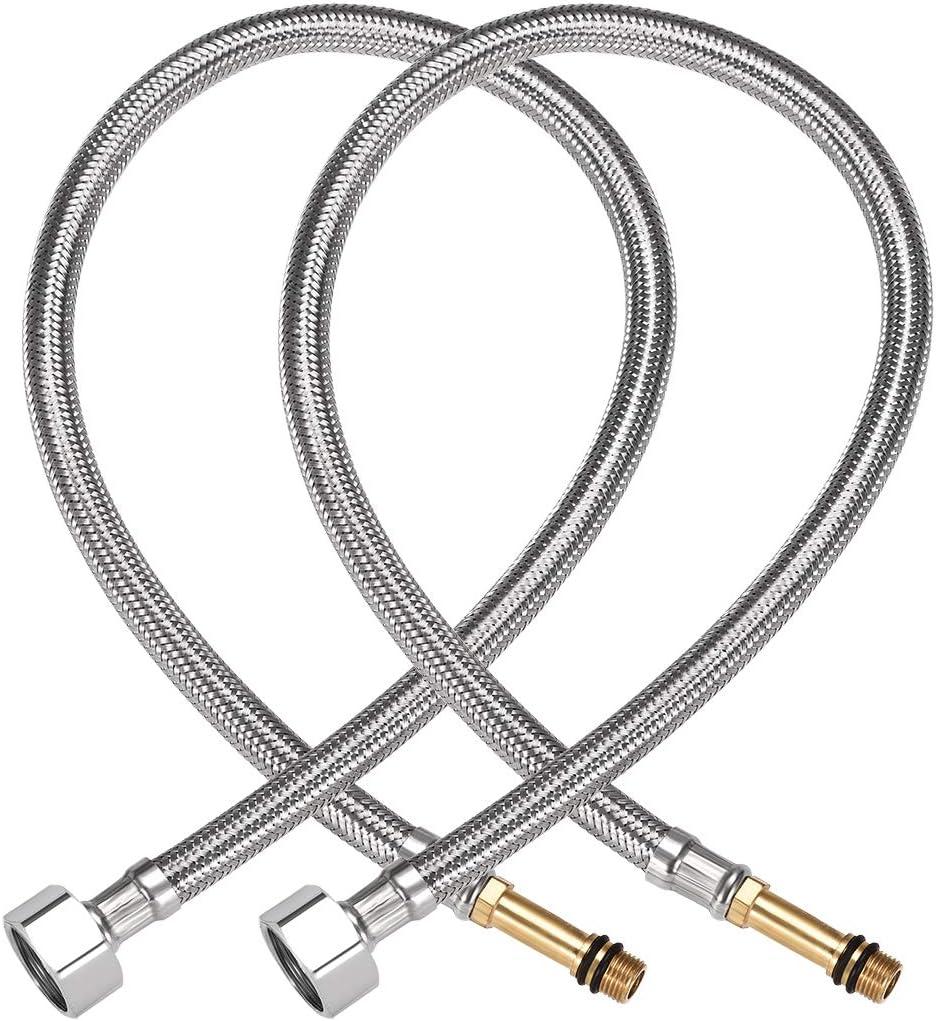 uxcell Faucet Supply Line Connector G1/2 Female to M10 x 1.0 Male 31.5 Inch Length 304 Stainless Steel Hose 2Pcs