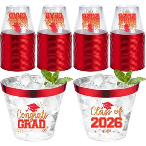 Graduation Cups 2026 Plastic Cups Disposable 9 Oz, 50 PCS Class of 2026 Decoration Cups Red and Gold Congrats Grad Party Cups, Elegant Drinkware for Grad Festivities Graduation Party Favors