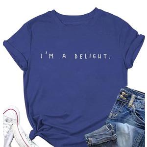 I'm A Delight Shirt Women Funny Graphic Print Tee Tops Sarcastic Saying Crewneck Short Sleeve Tops Casual Loose Tees Blue S