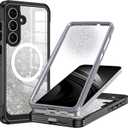 Hekodonk for Galaxy S25 FE Case Magnetic,[Compatible with Magsafe][Built-in Tempered Glass Screen Protector] [Glitter Card] Full Body Bling Case for Samsung Galaxy S25 FE,Black