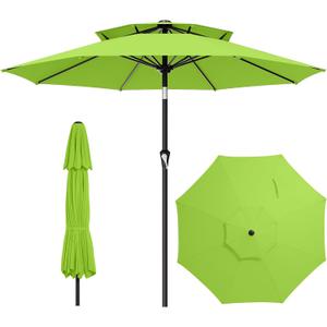 AreShark 10ft 2 Tiers Patio Umbrella - Outdoor Umbrella Waterproof UV Protection, Market Table Umbrella w/Push Button Tilt&Crank for Pool, Porch, Garden(Apple Green)