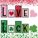 6 Pcs Valentines Day and Reversible St Patricks Day Wood Signs, Double Side Printed Free Standing Blocks, Heart Shamrocks Table Centerpiece Decor, Love Luck Farmhouse Sign for Tiered Tray Mantle