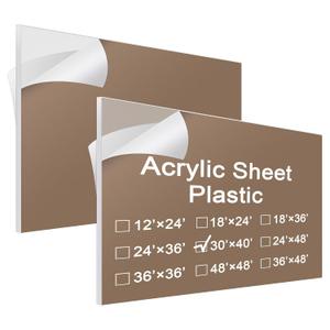 Roowest 2 Pcs 30 x 40 Inch, 1/4" Thick Clear Acrylic Sheet