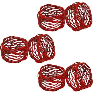 Handmade Round Red Mesh Napkin Rings Set of 6 Holder for Dinning Table Parties Everyday, Dia: 2 Inch