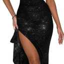 Memoriesea Women's Sexy High Split Bodycon Sleeveless Backless Party Maxi Dress (Black), Small