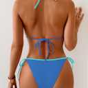 TASHEHE Womens Bikini Set Trim Ruffle String Tie Two Piece Swimsuit Halter Triangle Bathing Suit (Blue, S)