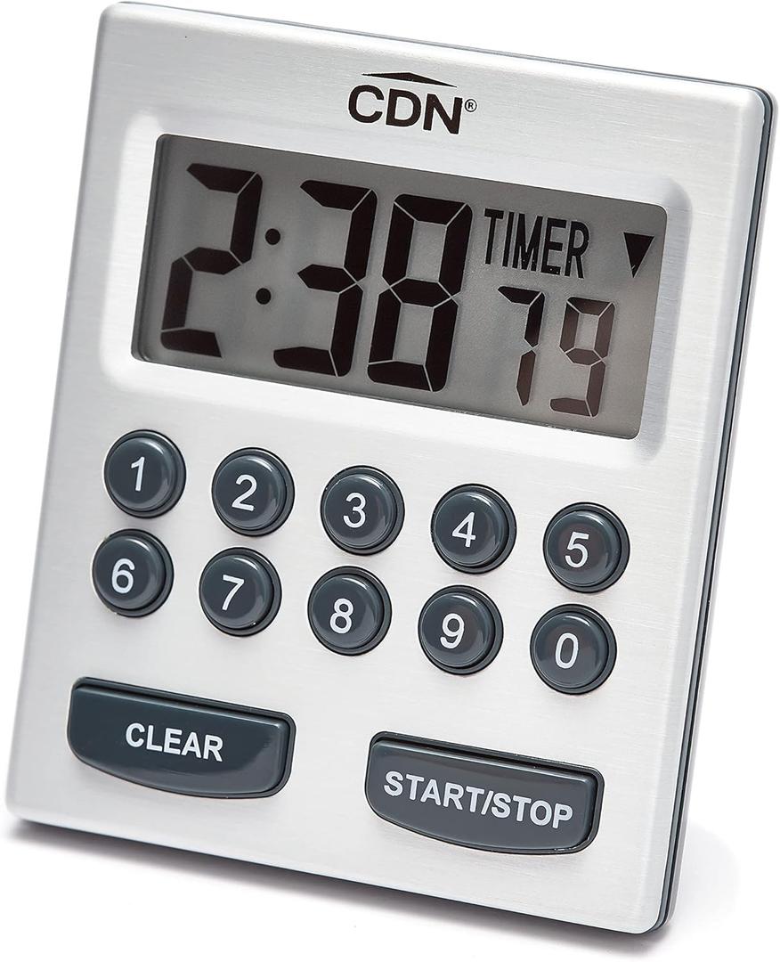 CDN Direct Entry 2- Alarm Digital Kitchen Timer | Counts Up & Down, 10 Hours by Hours, Minutes & Seconds, Big Digit, Loud & Long Audio/Vibrate Alarm, Stand, Hang, Magnet Mounting - TM30