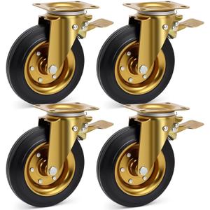Nefish 8 Inch Outdoor Heavy Duty Caster, Large Castors Wheels Set of 4 with Brake, Durable Industrial Grade Casters 3200 LBS, 360 Degree Plate Swivel Castor Wheels for Cart, Workbench, Machine