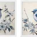 Bird Pictures Wall Decor white Framed Blue Bird Pictures Wall Decor Set of 2 Pictures with Branches and Birds Decor for Kitchen Bedroom (12"X12"X 2 Panel) Unframed