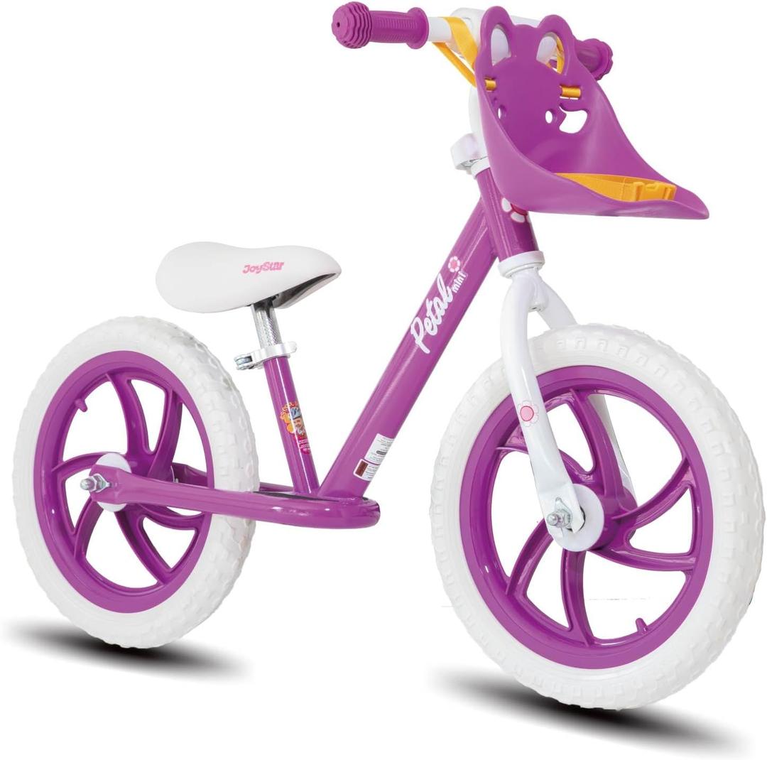 JOYSTAR 14" Balance Bike 3-6Y, Footrest & Doll Seat Adjustable Seat Purple
