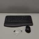 Wireless Keyboard and Mouse Combo, Wave Keys Full-Sized Ergonomic Keyboard with Cushioned Plam Rest, Phone Holder, Comfortable Natural Typing, 2.4G Cordless Set for Computer, Laptop, PC, Mac, Windows (Black)