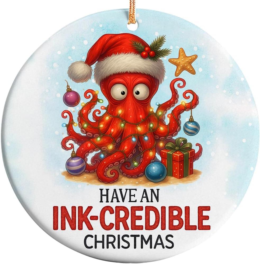 2025 Christmas Ornament  Octopus Inkcredible Christmas Ornament, Ocean Lover Holiday Tree Decoration, Nautical Sea Animal Keepsake Gift