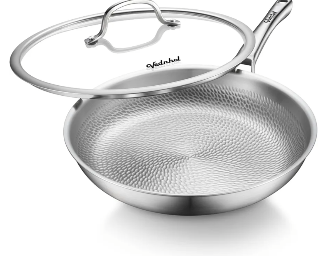 Titanium Pans for Cooking, 12 Inch Pure Titanium Hammered Pro frying pan with Lid, Non-Toxic Skillet for Cooking, PFAS/PFOA/PTFE Free Cookware, Dishwasher&Oven Safe, Kitchen Induction Compatible