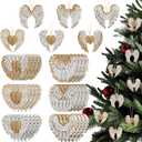 24 Pcs Angel Wing Christmas Wood Ornaments Wood DIY Crafts Farmhouse Rustic Carved Angel Wing Hanging Ornaments Xmas Tree Decor for Xmas Party Supplies