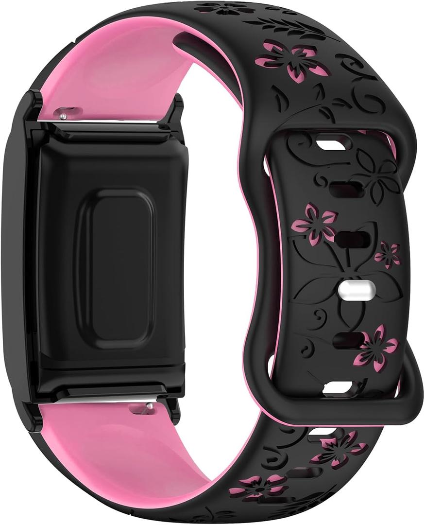 Silicone-Bands Compatible with Whoop-Band 5.0/4.0 - Water-Proof Two-tone Engraved Floral Replacement Wristband for Whoop 4.0/5.0 Peak/One, Fitness Sport Bracelet, with Protective Case