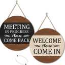 In A Meeting Sign for Office Door, Meeting In Progress Office Door Sign, Welcome Please Come In Round Double Sided Wood Signs Decor