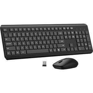 Wireless Keyboard and Mouse Combo, Full Size Silent Ergonomic Keyboard and Mouse, Long Battery Life, Optical Mouse, 2.4G Lag-Free Cordless Mice Keyboard for Computer, Mac, Laptop, PC, Windows (Black)