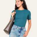 BAMBOO COOL Women's Seamless Tight T-Shirts Slim Fit Basic Ribbed Tees Short Sleeve Crew Neck Top (M)