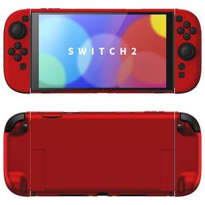 PlayVital Hard Case for Nintendo Switch 2 with Extra Stand & Thumb Grip Caps | Split Design, Dockable Protective Full-Body Shell Cover for Nintendo Switch 2 | Solid Color Series (Scarlet Red)
