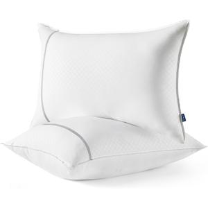 Bedsure Queen Pillows Set of 1, Luxury Hotel Firm Pillows for Sleeping, Decoration Strip Diamond Design Cover, Fluffy Original Down Alternative Filling for Side, Back or Stomach Sleepers