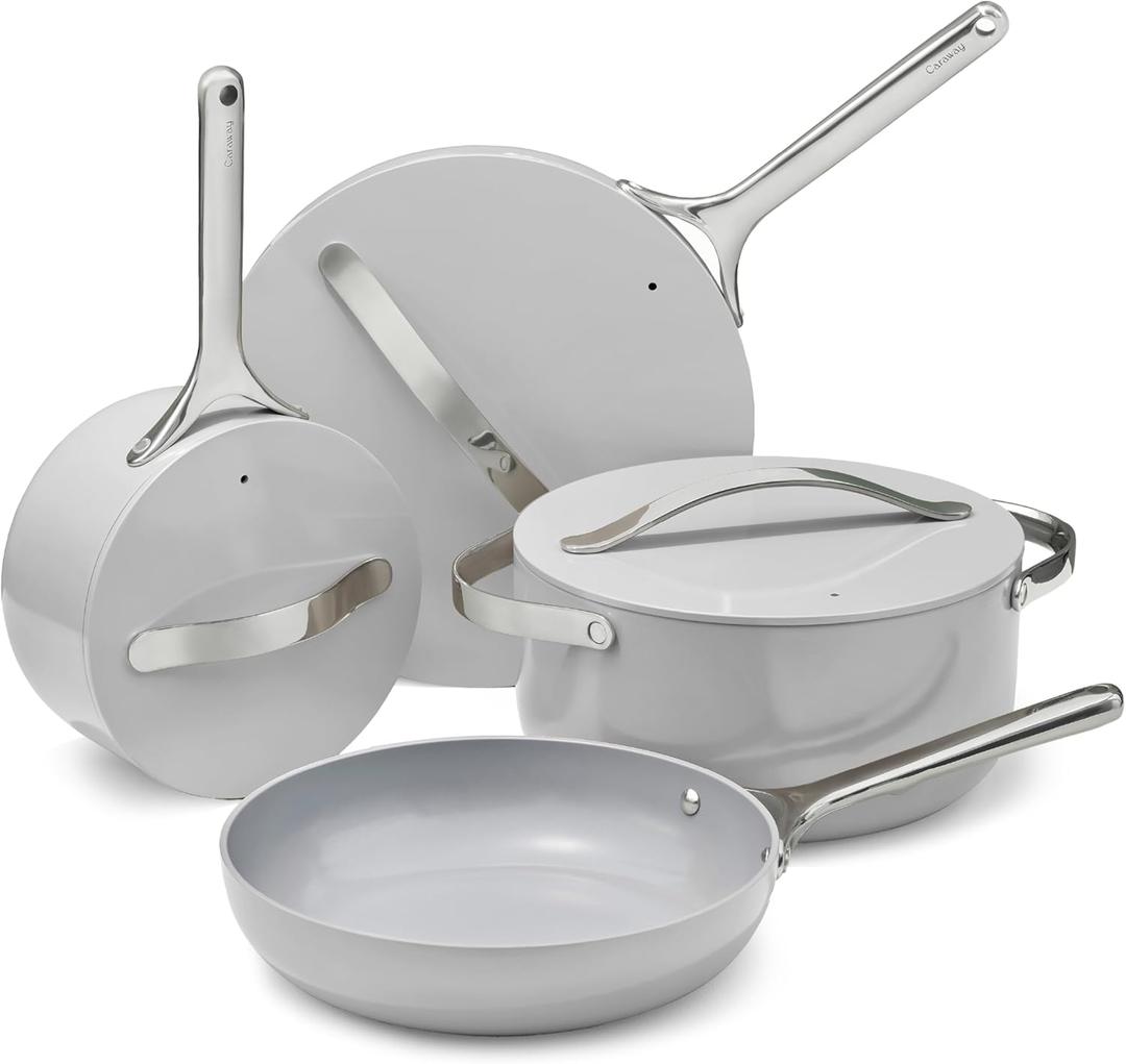 Caraway Non-stick Ceramic Cookware Set (12 Piece) Pots, Pans, Lids and Kitchen Storage - PFAS & PFOA Free - Oven Safe Pan Set & Compatible with All Stovetops - Gray, 12pc Set